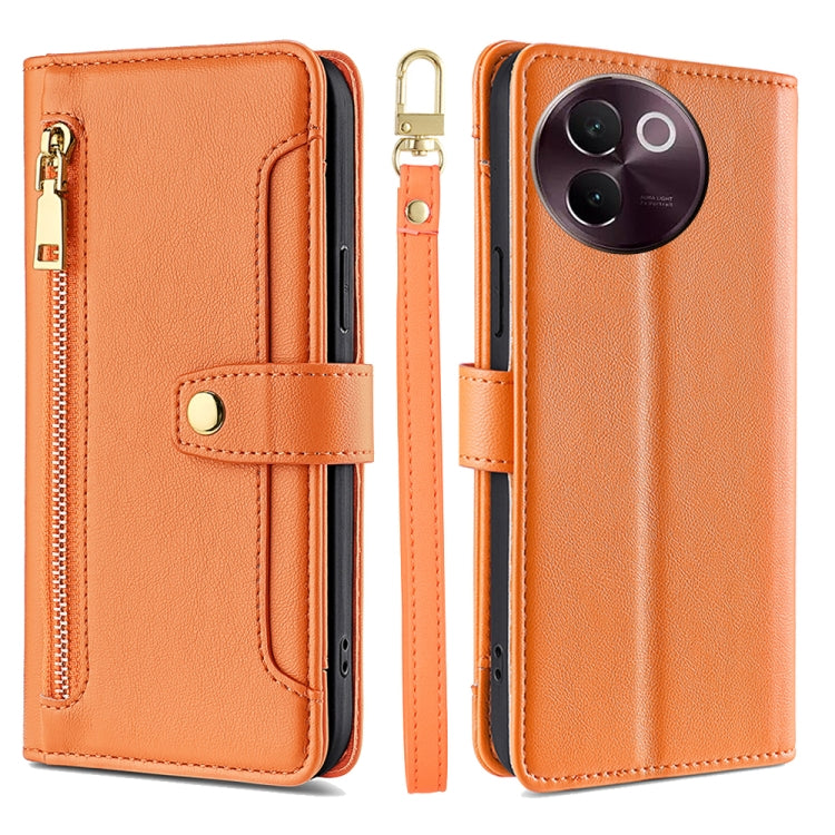 Custodia per telefono in pelle con portafoglio con cerniera a tracolla Lite Sheep Texture, For vivo X100s, For vivo Y38 5G / T3x Global, For vivo V30e 5G Global, For vivo iQOO Z9x