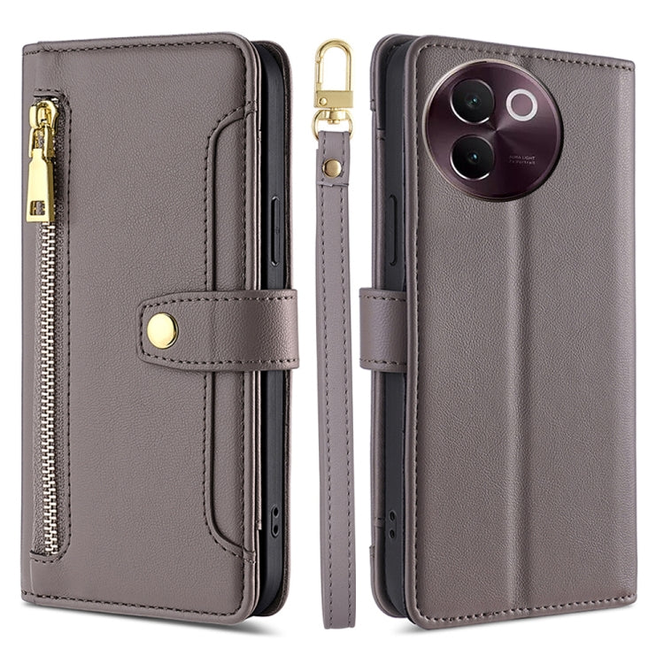 Custodia per telefono in pelle con portafoglio con cerniera a tracolla Lite Sheep Texture, For vivo X100s, For vivo Y38 5G / T3x Global, For vivo V30e 5G Global, For vivo iQOO Z9x