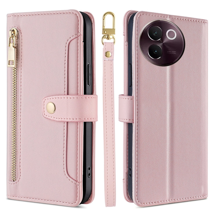 Custodia per telefono in pelle con portafoglio con cerniera a tracolla Lite Sheep Texture, For vivo X100s, For vivo Y38 5G / T3x Global, For vivo V30e 5G Global, For vivo iQOO Z9x