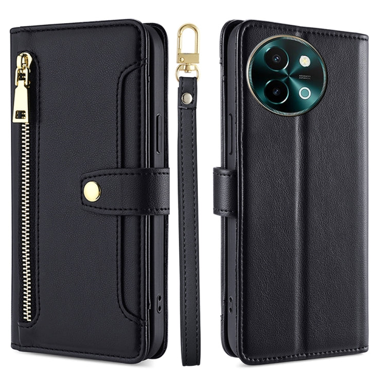Custodia per telefono in pelle con portafoglio con cerniera a tracolla Lite Sheep Texture, For vivo X100s, For vivo Y38 5G / T3x Global, For vivo V30e 5G Global, For vivo iQOO Z9x