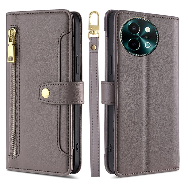 Custodia per telefono in pelle con portafoglio con cerniera a tracolla Lite Sheep Texture, For vivo X100s, For vivo Y38 5G / T3x Global, For vivo V30e 5G Global, For vivo iQOO Z9x