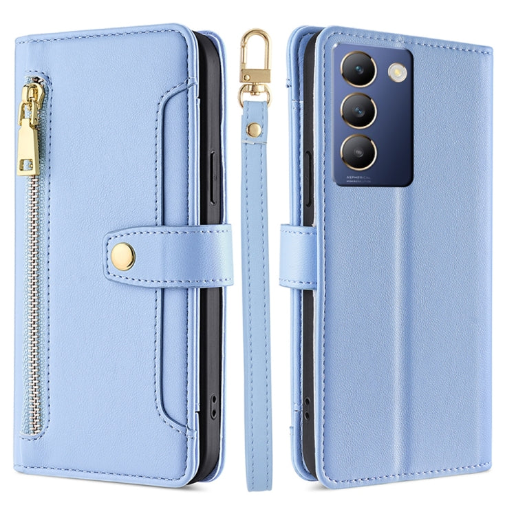 Custodia per telefono in pelle con portafoglio con cerniera a tracolla Lite Sheep Texture, For vivo Y03 4G, For vivo Y100 5G IDN, For vivo V29e 5G, For vivo Y78 Plus 5G