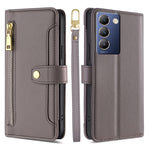 Custodia per telefono in pelle con portafoglio con cerniera a tracolla Lite Sheep Texture, For vivo Y03 4G, For vivo Y100 5G IDN, For vivo V29e 5G, For vivo Y78 Plus 5G