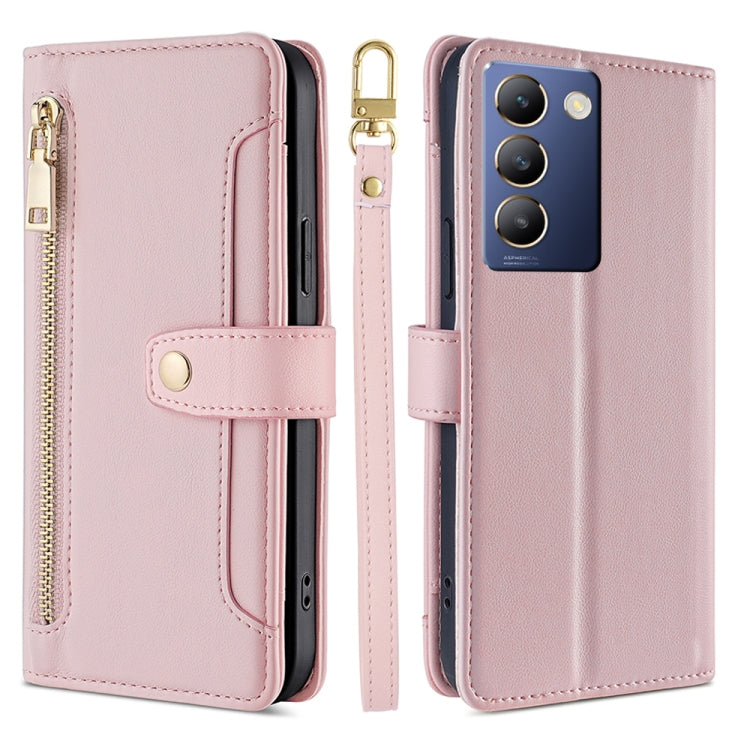 Custodia per telefono in pelle con portafoglio con cerniera a tracolla Lite Sheep Texture, For vivo Y03 4G, For vivo Y100 5G IDN, For vivo V29e 5G, For vivo Y78 Plus 5G