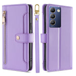 Custodia per telefono in pelle con portafoglio con cerniera a tracolla Lite Sheep Texture, For vivo Y03 4G, For vivo Y100 5G IDN, For vivo V29e 5G, For vivo Y78 Plus 5G