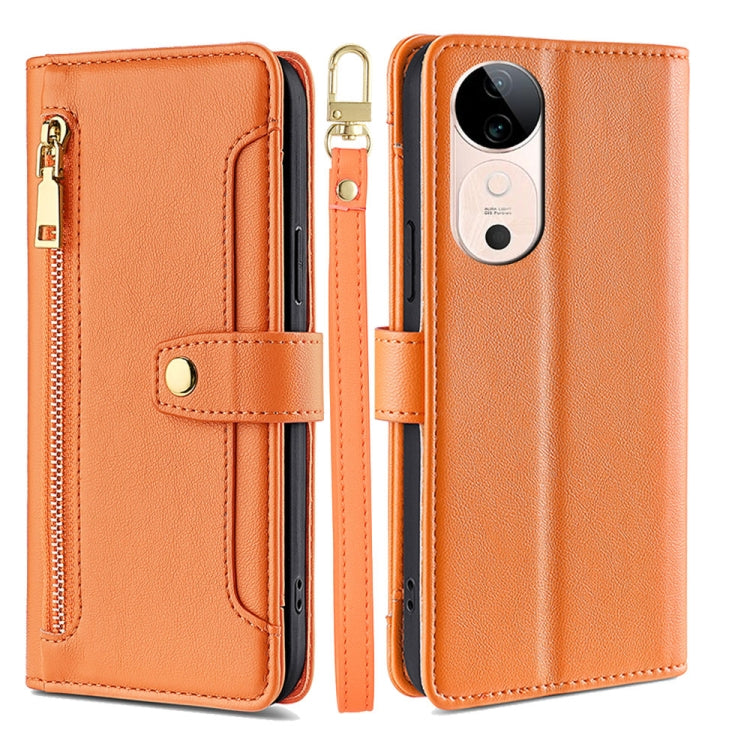 Custodia per telefono in pelle con portafoglio con cerniera a tracolla Lite Sheep Texture, For vivo Y300 Pro 5G, For vivo S19 Pro, For vivo S19, For vivo Y28 4G
