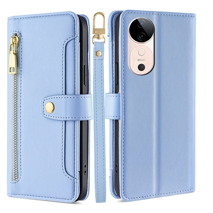 Custodia per telefono in pelle con portafoglio con cerniera a tracolla Lite Sheep Texture, For vivo Y300 Pro 5G, For vivo S19 Pro, For vivo S19, For vivo Y28 4G