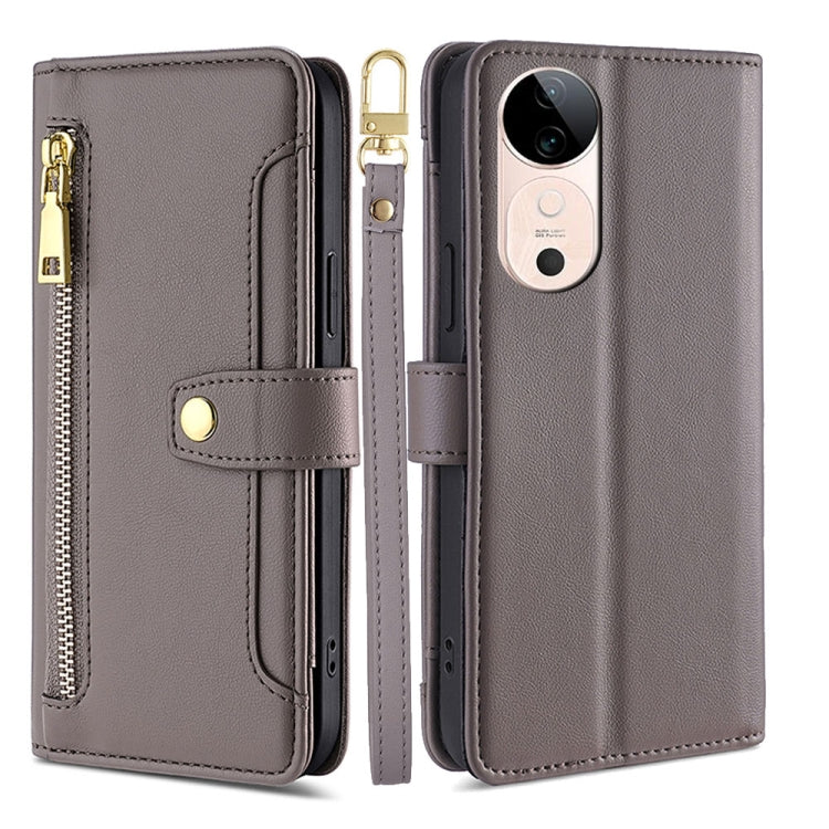 Custodia per telefono in pelle con portafoglio con cerniera a tracolla Lite Sheep Texture, For vivo Y300 Pro 5G, For vivo S19 Pro, For vivo S19, For vivo Y28 4G
