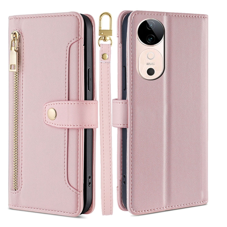 Custodia per telefono in pelle con portafoglio con cerniera a tracolla Lite Sheep Texture, For vivo Y300 Pro 5G, For vivo S19 Pro, For vivo S19, For vivo Y28 4G
