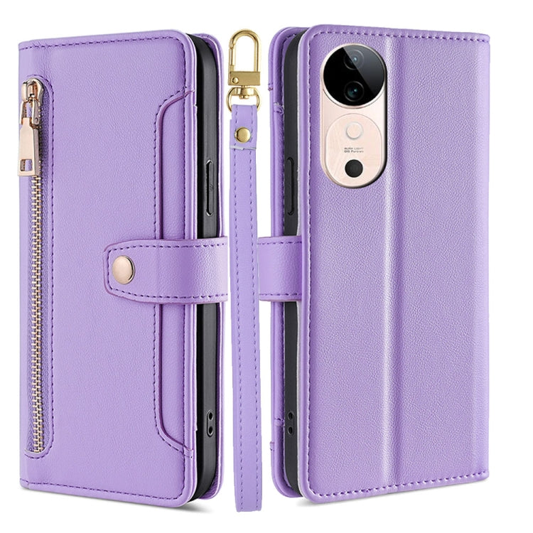Custodia per telefono in pelle con portafoglio con cerniera a tracolla Lite Sheep Texture, For vivo Y300 Pro 5G, For vivo S19 Pro, For vivo S19, For vivo Y28 4G