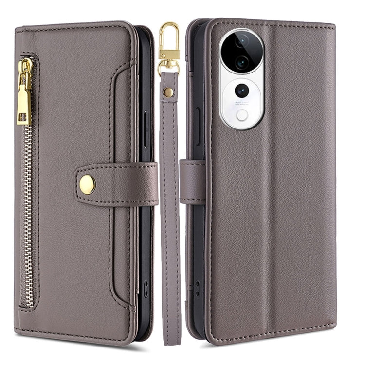 Custodia per telefono in pelle con portafoglio con cerniera a tracolla Lite Sheep Texture, For vivo Y300 Pro 5G, For vivo S19 Pro, For vivo S19, For vivo Y28 4G