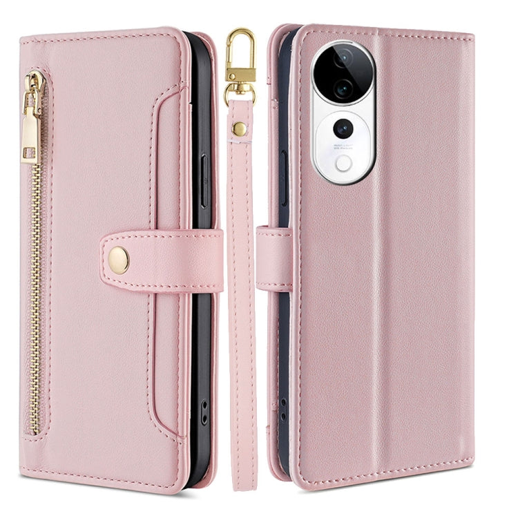 Custodia per telefono in pelle con portafoglio con cerniera a tracolla Lite Sheep Texture, For vivo Y300 Pro 5G, For vivo S19 Pro, For vivo S19, For vivo Y28 4G