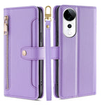 Custodia per telefono in pelle con portafoglio con cerniera a tracolla Lite Sheep Texture, For vivo Y300 Pro 5G, For vivo S19 Pro, For vivo S19, For vivo Y28 4G