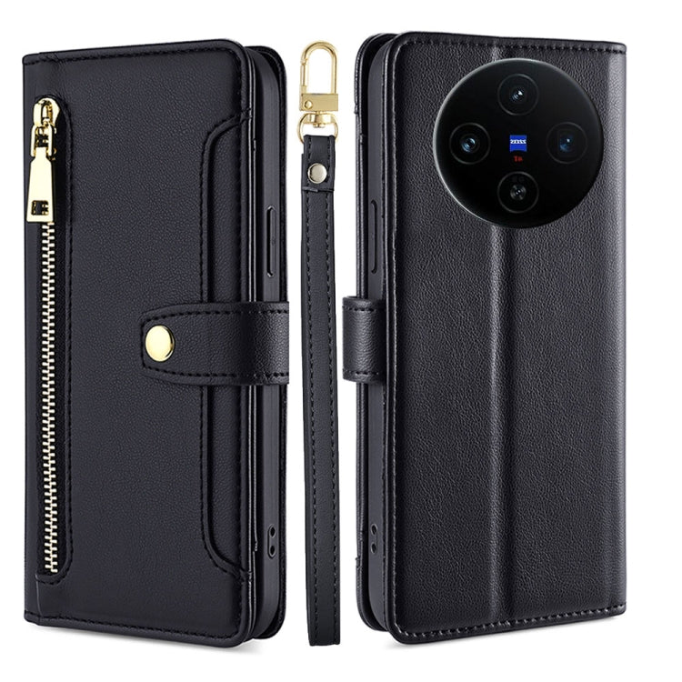 Custodia per telefono in pelle con portafoglio con cerniera a tracolla Lite Sheep Texture, For vivo X100s, For vivo Y38 5G / T3x Global, For vivo V30e 5G Global, For vivo iQOO Z9x