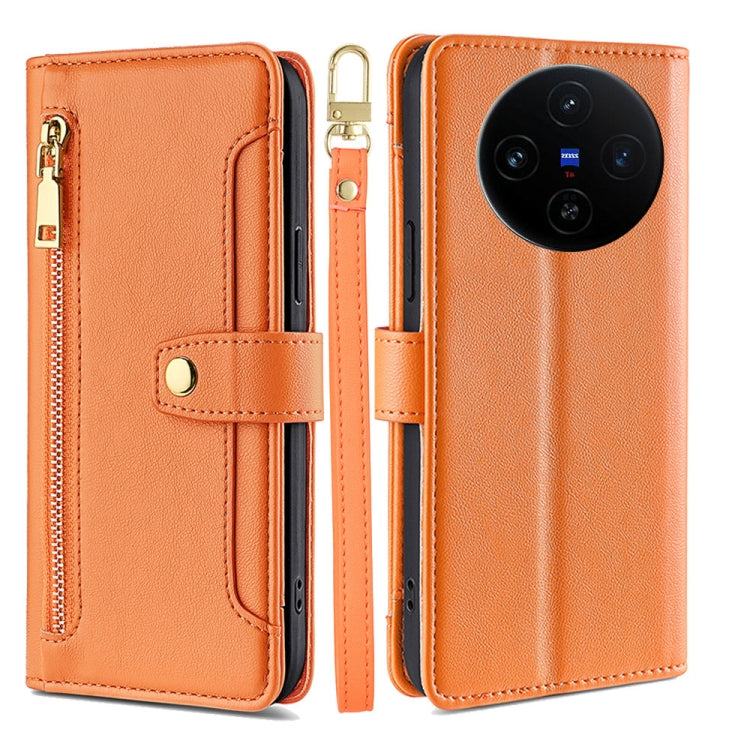 Custodia per telefono in pelle con portafoglio con cerniera a tracolla Lite Sheep Texture, For vivo X100s, For vivo Y38 5G / T3x Global, For vivo V30e 5G Global, For vivo iQOO Z9x