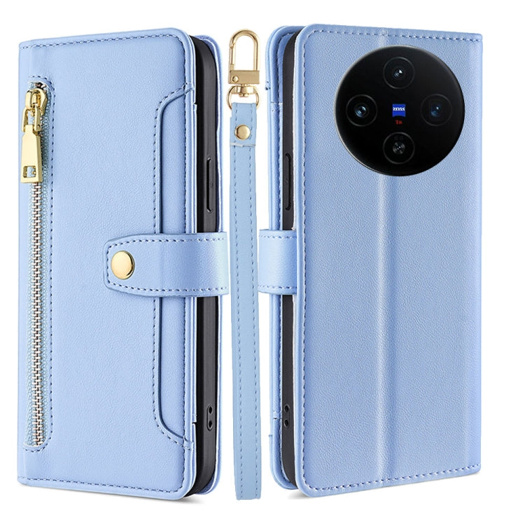 Custodia per telefono in pelle con portafoglio con cerniera a tracolla Lite Sheep Texture, For vivo X100s, For vivo Y38 5G / T3x Global, For vivo V30e 5G Global, For vivo iQOO Z9x