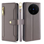 Custodia per telefono in pelle con portafoglio con cerniera a tracolla Lite Sheep Texture, For vivo X100s, For vivo Y38 5G / T3x Global, For vivo V30e 5G Global, For vivo iQOO Z9x