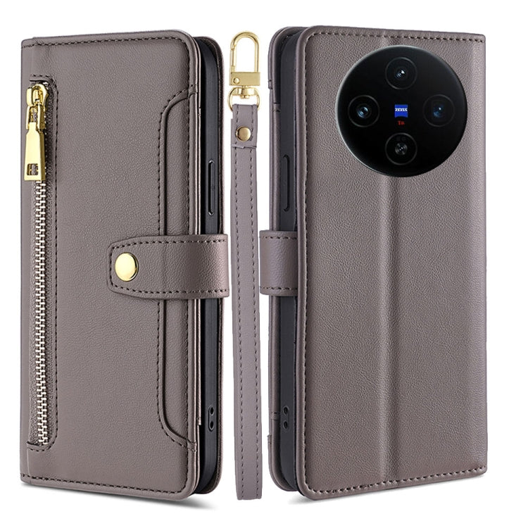 Custodia per telefono in pelle con portafoglio con cerniera a tracolla Lite Sheep Texture, For vivo X100s, For vivo Y38 5G / T3x Global, For vivo V30e 5G Global, For vivo iQOO Z9x