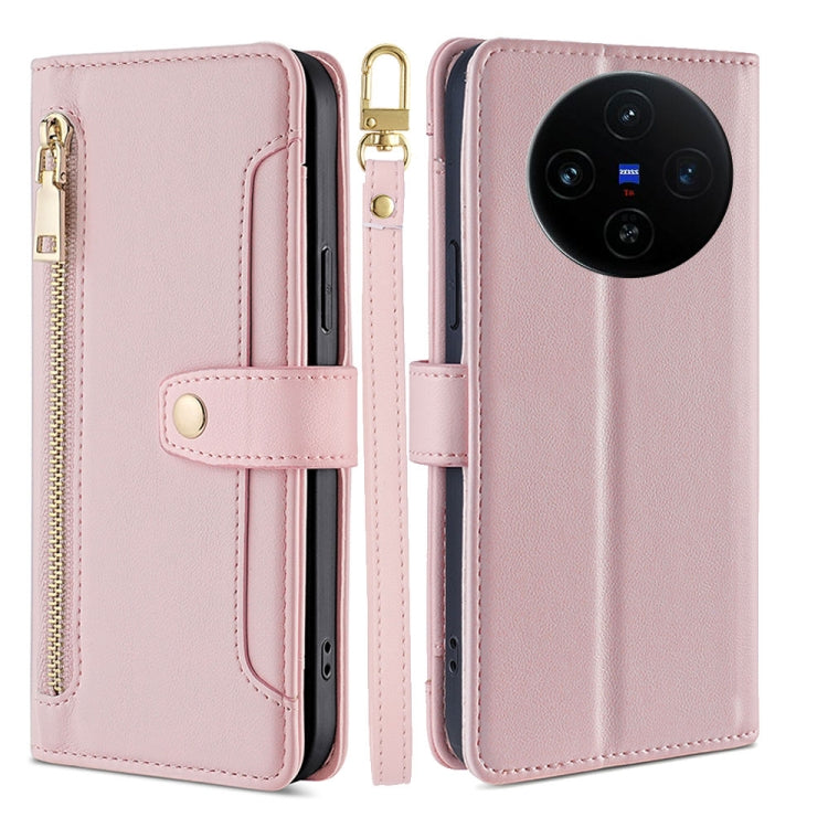 Custodia per telefono in pelle con portafoglio con cerniera a tracolla Lite Sheep Texture, For vivo X100s, For vivo Y38 5G / T3x Global, For vivo V30e 5G Global, For vivo iQOO Z9x