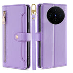 Custodia per telefono in pelle con portafoglio con cerniera a tracolla Lite Sheep Texture, For vivo X100s, For vivo Y38 5G / T3x Global, For vivo V30e 5G Global, For vivo iQOO Z9x