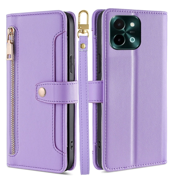Custodia per telefono in pelle con portafoglio con cerniera a tracolla Lite Sheep Texture, For vivo Y300 Pro 5G, For vivo S19 Pro, For vivo S19, For vivo Y28 4G