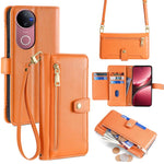 Custodia per telefono in pelle con portafoglio con cerniera a tracolla Lite Sheep Texture, For vivo iQOO Neo 10 5G Global, For vivo X200s 5G, For vivo V50 5G, For vivo X200 Pro 5G