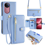 Custodia per telefono in pelle con portafoglio con cerniera a tracolla Lite Sheep Texture, For vivo iQOO Neo 10 5G Global, For vivo X200s 5G, For vivo V50 5G, For vivo X200 Pro 5G