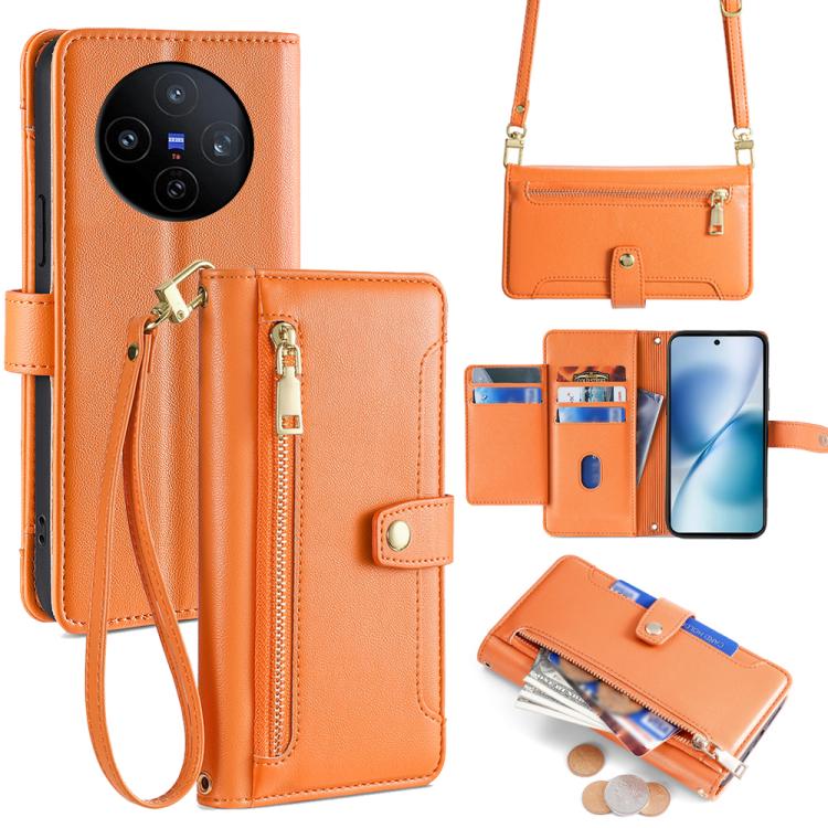 Custodia per telefono in pelle con portafoglio con cerniera a tracolla Lite Sheep Texture, For vivo iQOO Neo 10 5G Global, For vivo X200s 5G, For vivo V50 5G, For vivo X200 Pro 5G