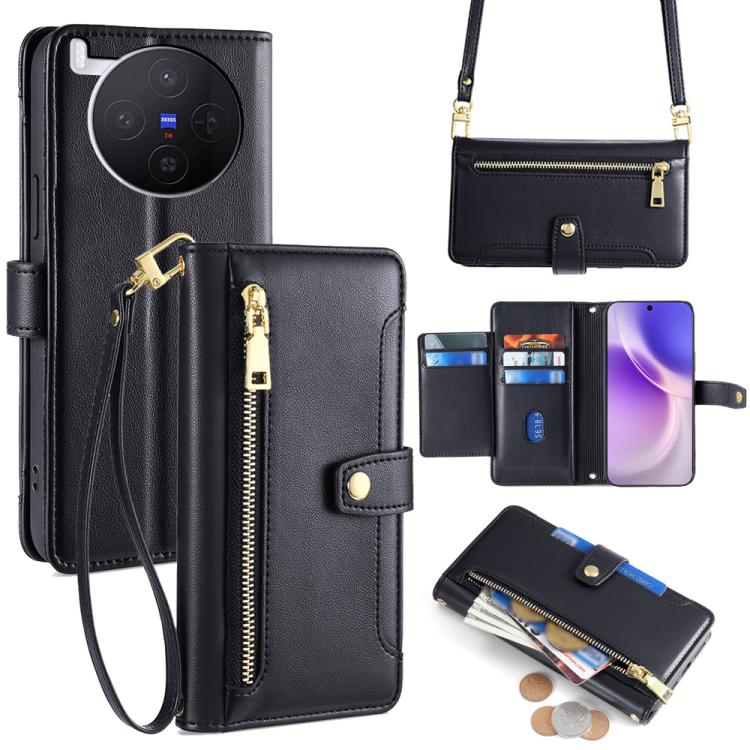 Custodia per telefono in pelle con portafoglio con cerniera a tracolla Lite Sheep Texture, For vivo X300 5G, For vivo Y31 5G 2025, For vivo V60 Lite 5G Global, For vivo V60 5G Global