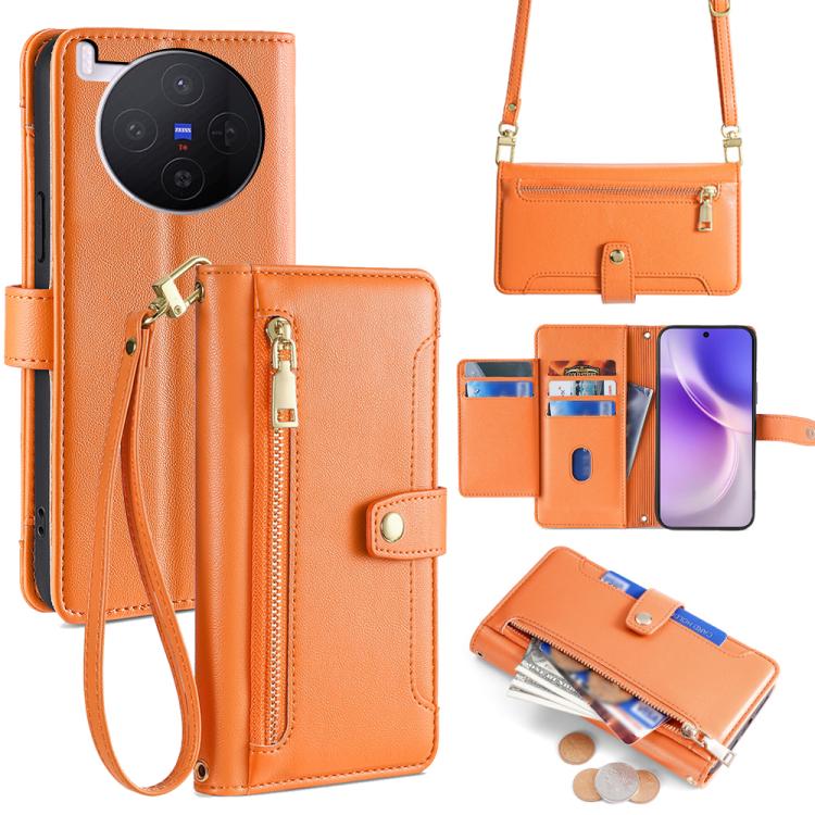 Custodia per telefono in pelle con portafoglio con cerniera a tracolla Lite Sheep Texture, For vivo X300 5G, For vivo Y31 5G 2025, For vivo V60 Lite 5G Global, For vivo V60 5G Global
