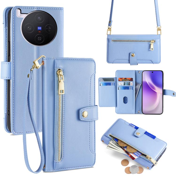 Custodia per telefono in pelle con portafoglio con cerniera a tracolla Lite Sheep Texture, For vivo X300 5G, For vivo Y31 5G 2025, For vivo V60 Lite 5G Global, For vivo V60 5G Global