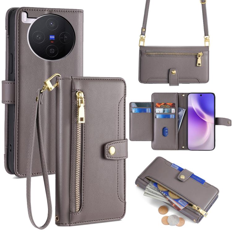 Custodia per telefono in pelle con portafoglio con cerniera a tracolla Lite Sheep Texture, For vivo X300 5G, For vivo Y31 5G 2025, For vivo V60 Lite 5G Global, For vivo V60 5G Global
