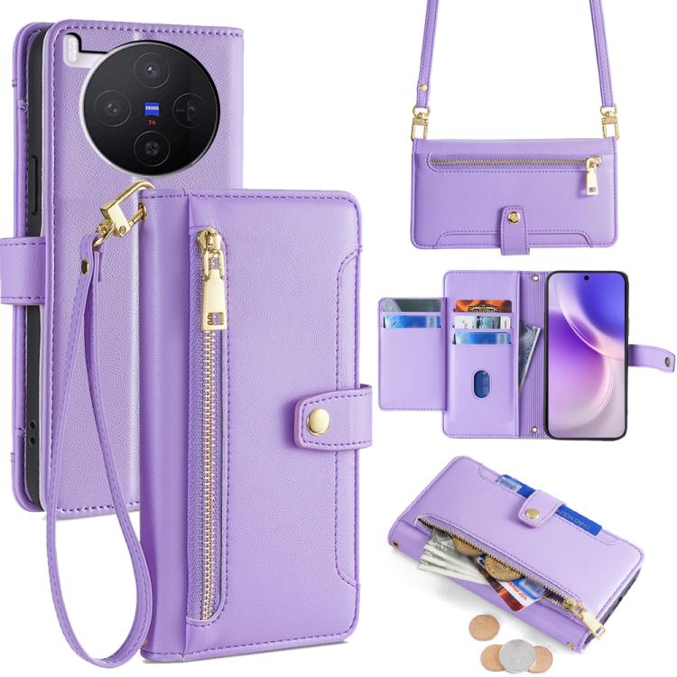 Custodia per telefono in pelle con portafoglio con cerniera a tracolla Lite Sheep Texture, For vivo X300 5G, For vivo Y31 5G 2025, For vivo V60 Lite 5G Global, For vivo V60 5G Global