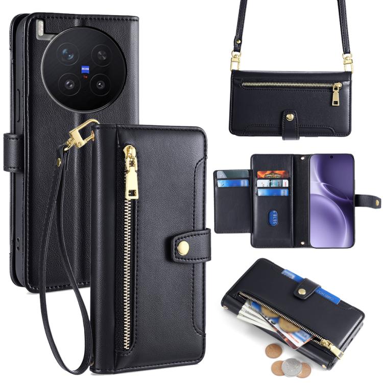 Custodia per telefono in pelle con portafoglio con cerniera a tracolla Lite Sheep Texture, For vivo X300 Ultra 5G, For vivo S50 Pro mini 5G, For vivo S50 5G, For vivo X300 Pro 5G
