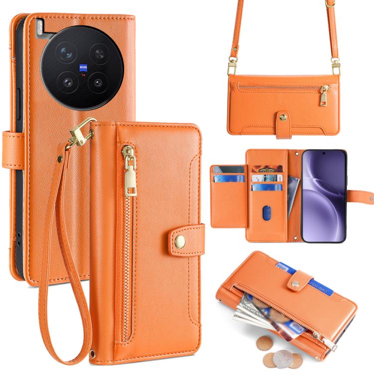 Custodia per telefono in pelle con portafoglio con cerniera a tracolla Lite Sheep Texture, For vivo X300 Ultra 5G, For vivo S50 Pro mini 5G, For vivo S50 5G, For vivo X300 Pro 5G