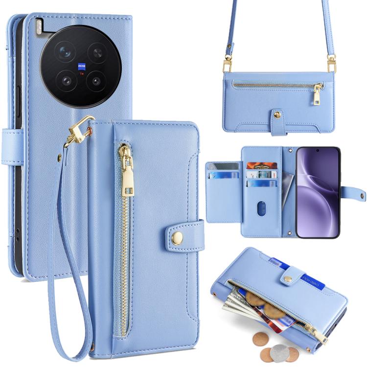 Custodia per telefono in pelle con portafoglio con cerniera a tracolla Lite Sheep Texture, For vivo X300 Ultra 5G, For vivo S50 Pro mini 5G, For vivo S50 5G, For vivo X300 Pro 5G