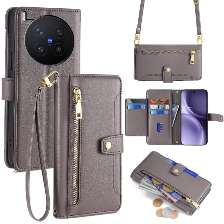 Custodia per telefono in pelle con portafoglio con cerniera a tracolla Lite Sheep Texture, For vivo X300 Ultra 5G, For vivo S50 Pro mini 5G, For vivo S50 5G, For vivo X300 Pro 5G