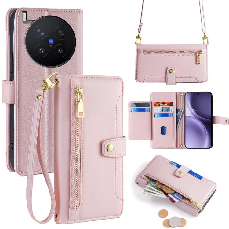 Custodia per telefono in pelle con portafoglio con cerniera a tracolla Lite Sheep Texture, For vivo X300 Ultra 5G, For vivo S50 Pro mini 5G, For vivo S50 5G, For vivo X300 Pro 5G