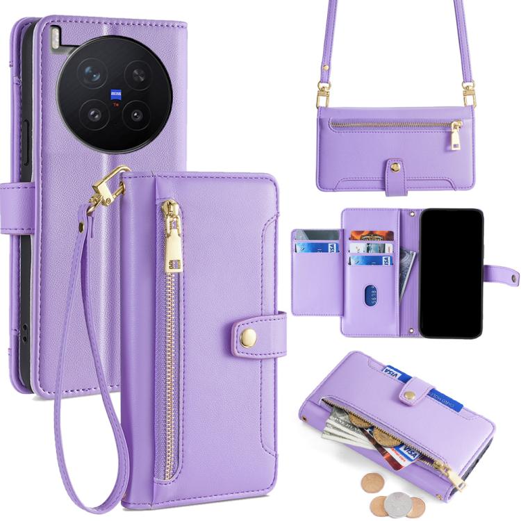 Custodia per telefono in pelle con portafoglio con cerniera a tracolla Lite Sheep Texture, For vivo X300 Ultra 5G, For vivo S50 Pro mini 5G, For vivo S50 5G, For vivo X300 Pro 5G