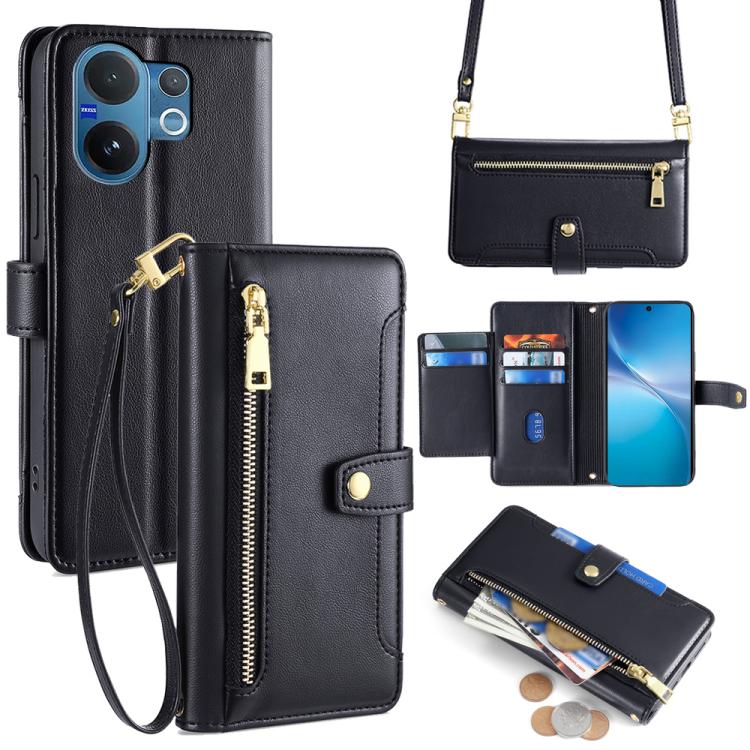 Custodia per telefono in pelle con portafoglio con cerniera a tracolla Lite Sheep Texture, For vivo X300 5G, For vivo Y31 5G 2025, For vivo V60 Lite 5G Global, For vivo V60 5G Global