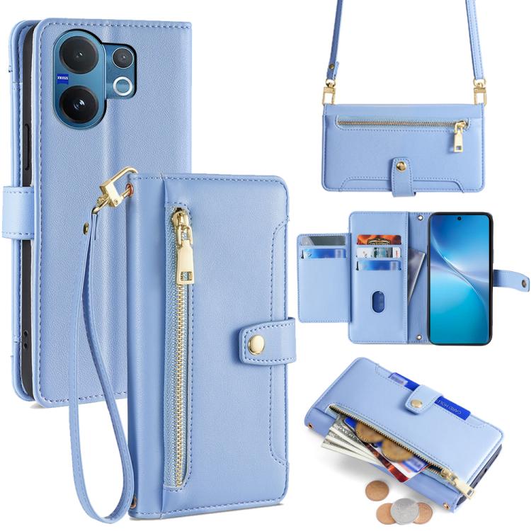 Custodia per telefono in pelle con portafoglio con cerniera a tracolla Lite Sheep Texture, For vivo X300 5G, For vivo Y31 5G 2025, For vivo V60 Lite 5G Global, For vivo V60 5G Global