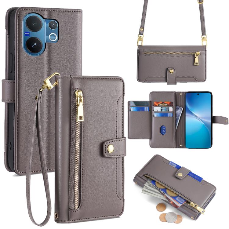 Custodia per telefono in pelle con portafoglio con cerniera a tracolla Lite Sheep Texture, For vivo X300 5G, For vivo Y31 5G 2025, For vivo V60 Lite 5G Global, For vivo V60 5G Global