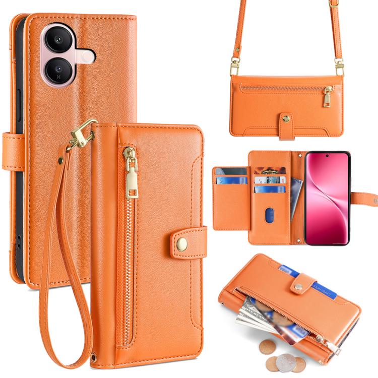 Custodia per telefono in pelle con portafoglio con cerniera a tracolla Lite Sheep Texture, For vivo X300 5G, For vivo Y31 5G 2025, For vivo V60 Lite 5G Global, For vivo V60 5G Global