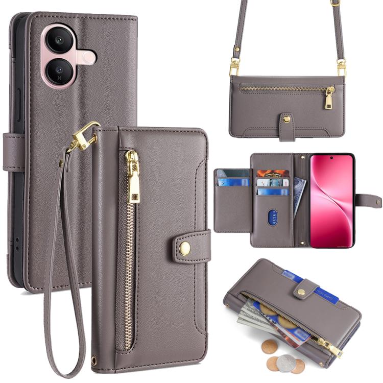 Custodia per telefono in pelle con portafoglio con cerniera a tracolla Lite Sheep Texture, For vivo X300 5G, For vivo Y31 5G 2025, For vivo V60 Lite 5G Global, For vivo V60 5G Global