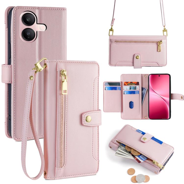 Custodia per telefono in pelle con portafoglio con cerniera a tracolla Lite Sheep Texture, For vivo X300 5G, For vivo Y31 5G 2025, For vivo V60 Lite 5G Global, For vivo V60 5G Global