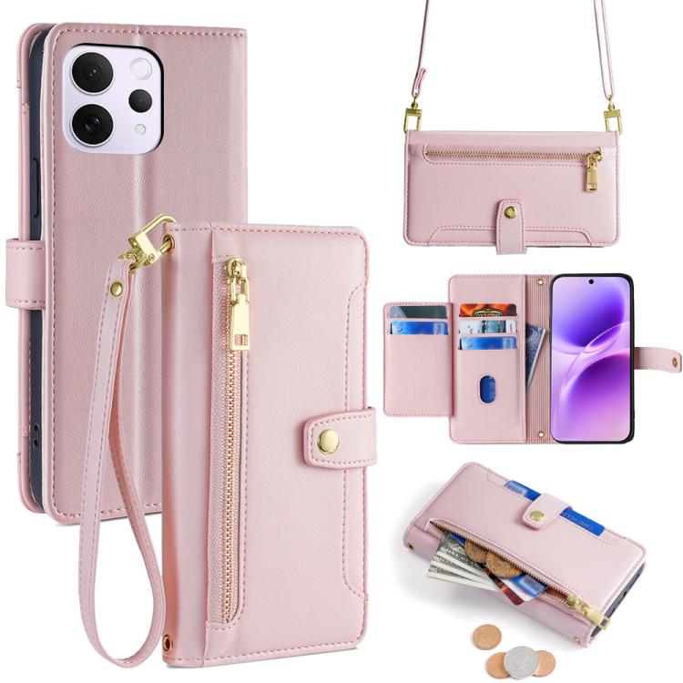 Custodia per telefono in pelle con portafoglio con cerniera a tracolla Lite Sheep Texture, For vivo X300 Ultra 5G, For vivo S50 Pro mini 5G, For vivo S50 5G, For vivo X300 Pro 5G