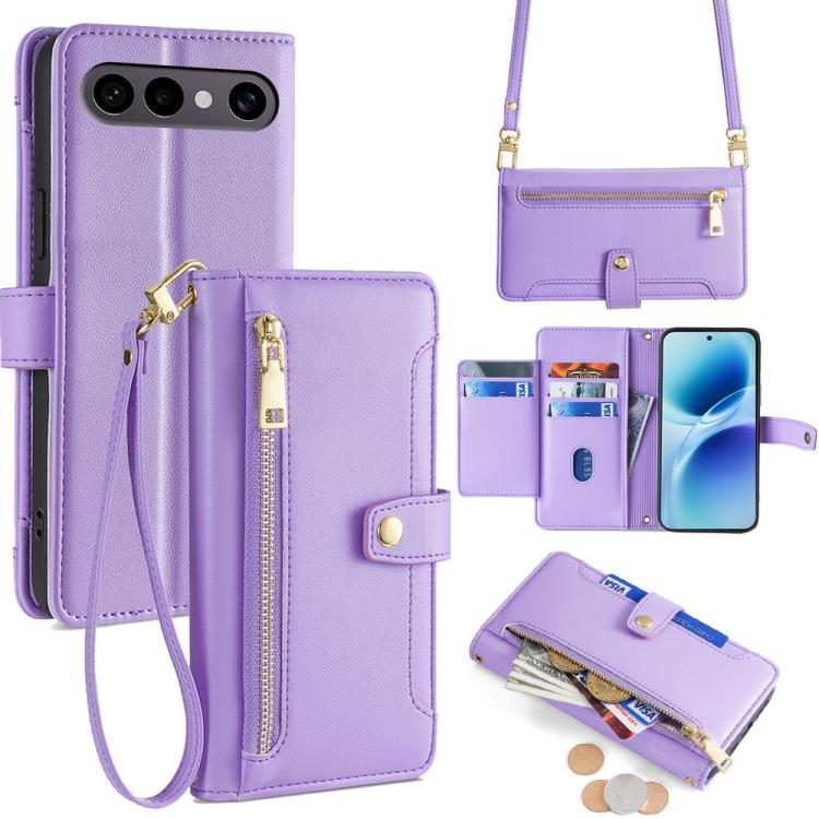 Custodia per telefono in pelle con portafoglio con cerniera a tracolla Lite Sheep Texture, For vivo X300 Ultra 5G, For vivo S50 Pro mini 5G, For vivo S50 5G, For vivo X300 Pro 5G