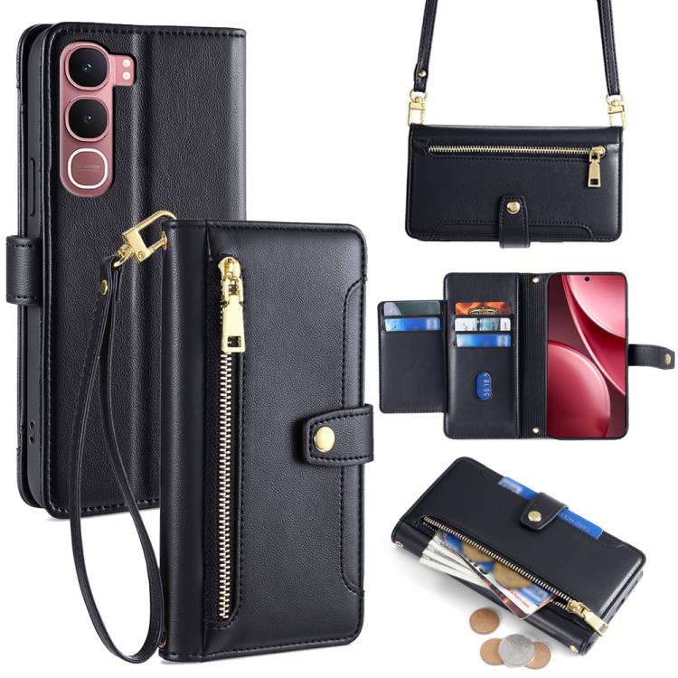 Custodia per telefono in pelle con portafoglio con cerniera a tracolla Lite Sheep Texture, For vivo X300 5G, For vivo Y31 5G 2025, For vivo V60 Lite 5G Global, For vivo V60 5G Global