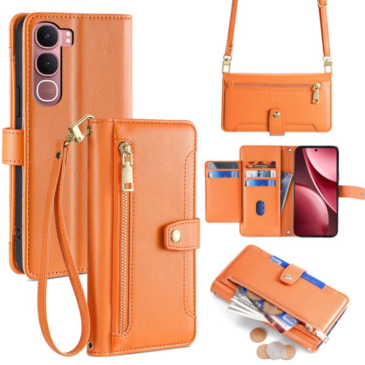 Custodia per telefono in pelle con portafoglio con cerniera a tracolla Lite Sheep Texture, For vivo X300 5G, For vivo Y31 5G 2025, For vivo V60 Lite 5G Global, For vivo V60 5G Global