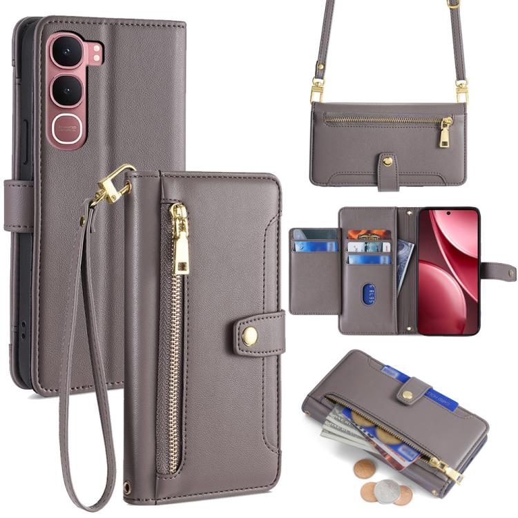 Custodia per telefono in pelle con portafoglio con cerniera a tracolla Lite Sheep Texture, For vivo X300 5G, For vivo Y31 5G 2025, For vivo V60 Lite 5G Global, For vivo V60 5G Global